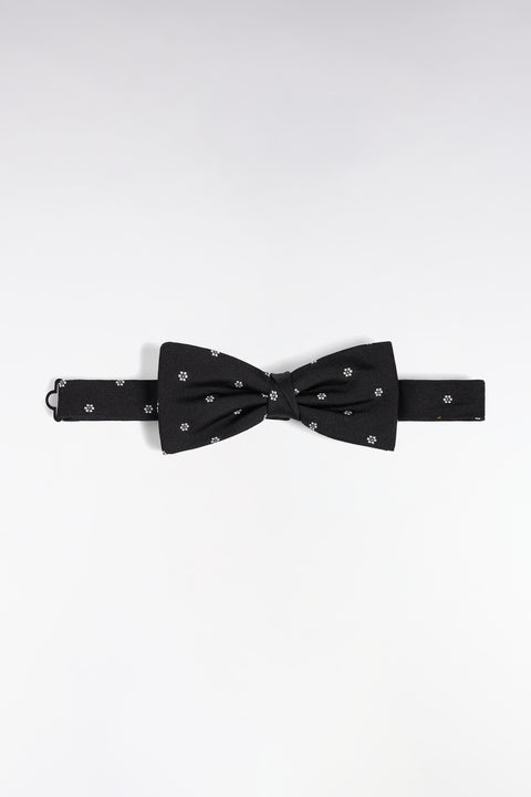 Nœud papillon en soie noir à micro-motifs fleurs - Image 1