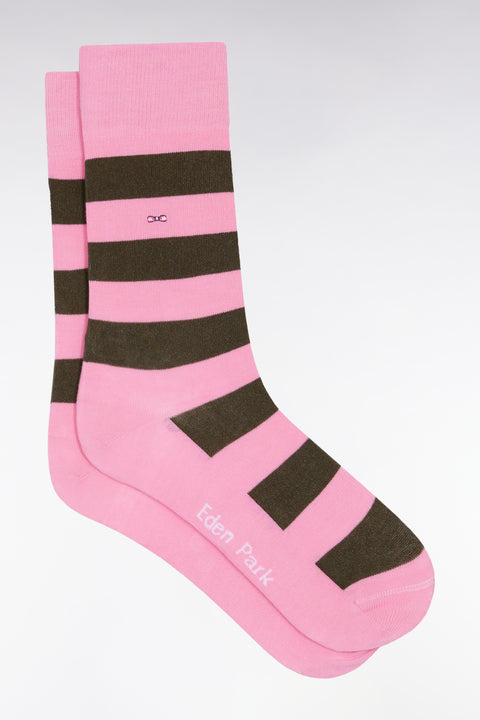 Lot de trois paires de chaussettes rayées kaki et marine - Image 3