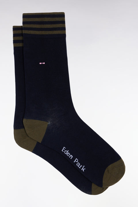 Set of three pairs of khaki and navy striped socks - Image 1