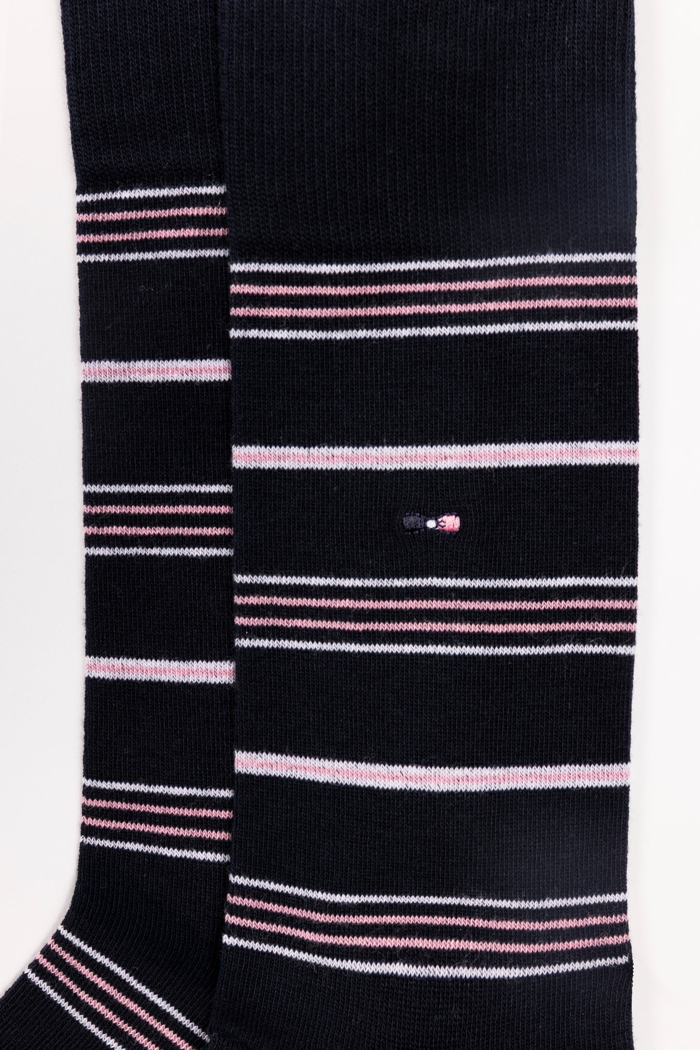 Lot de deux paires de chaussettes en coton stretch mélangé marine unies et rayées