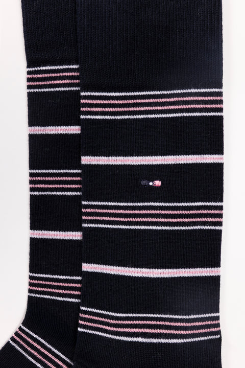 Lot de deux paires de chaussettes en coton stretch mélangé marine unies et rayées - Image 2
