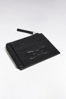 Porte-cartes zippé en cuir grainé noir