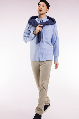Pleatless chino pants in beige stretch cotton