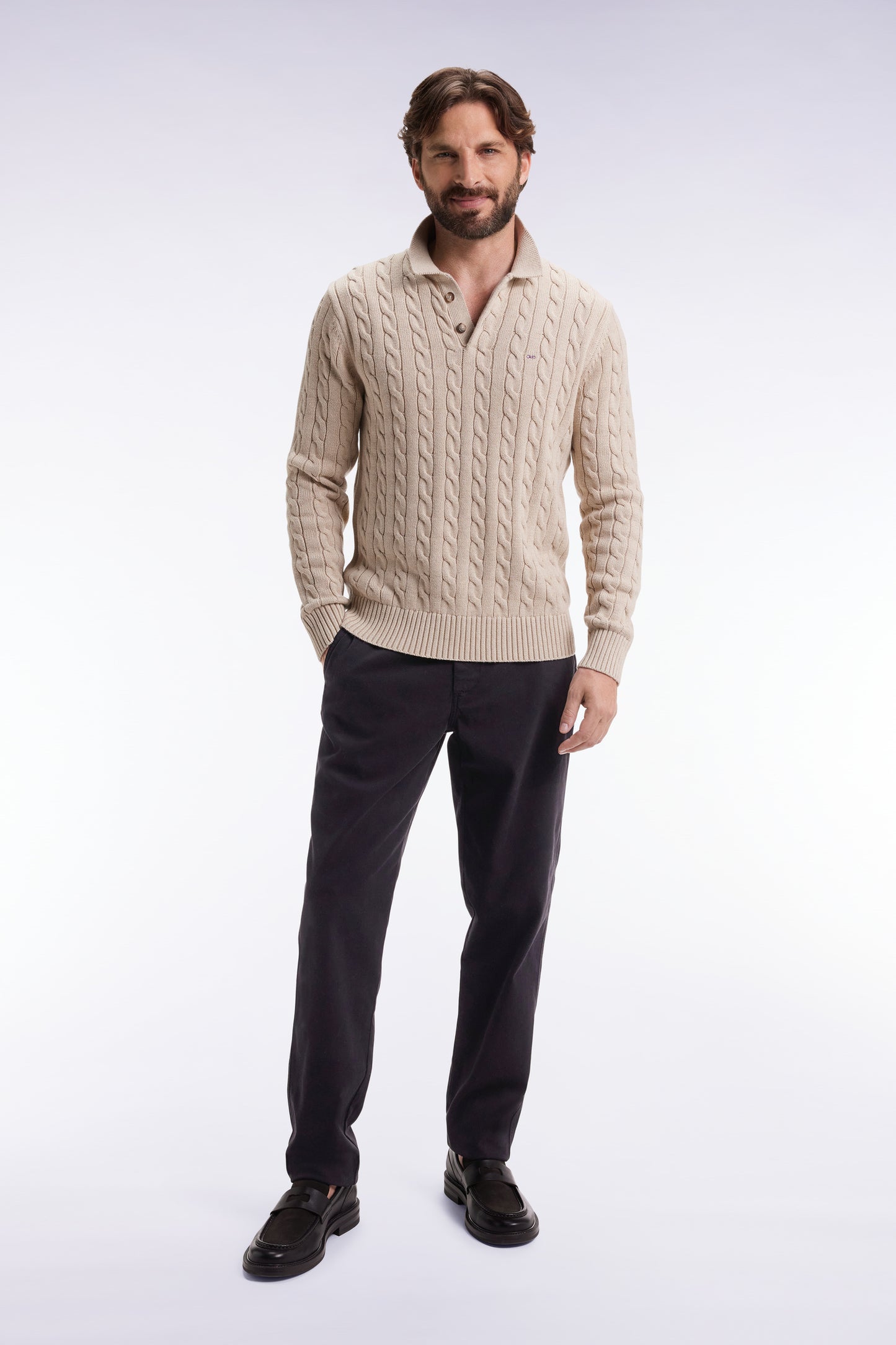 Pantalon chino sans plis en coton piqué stretch noir
