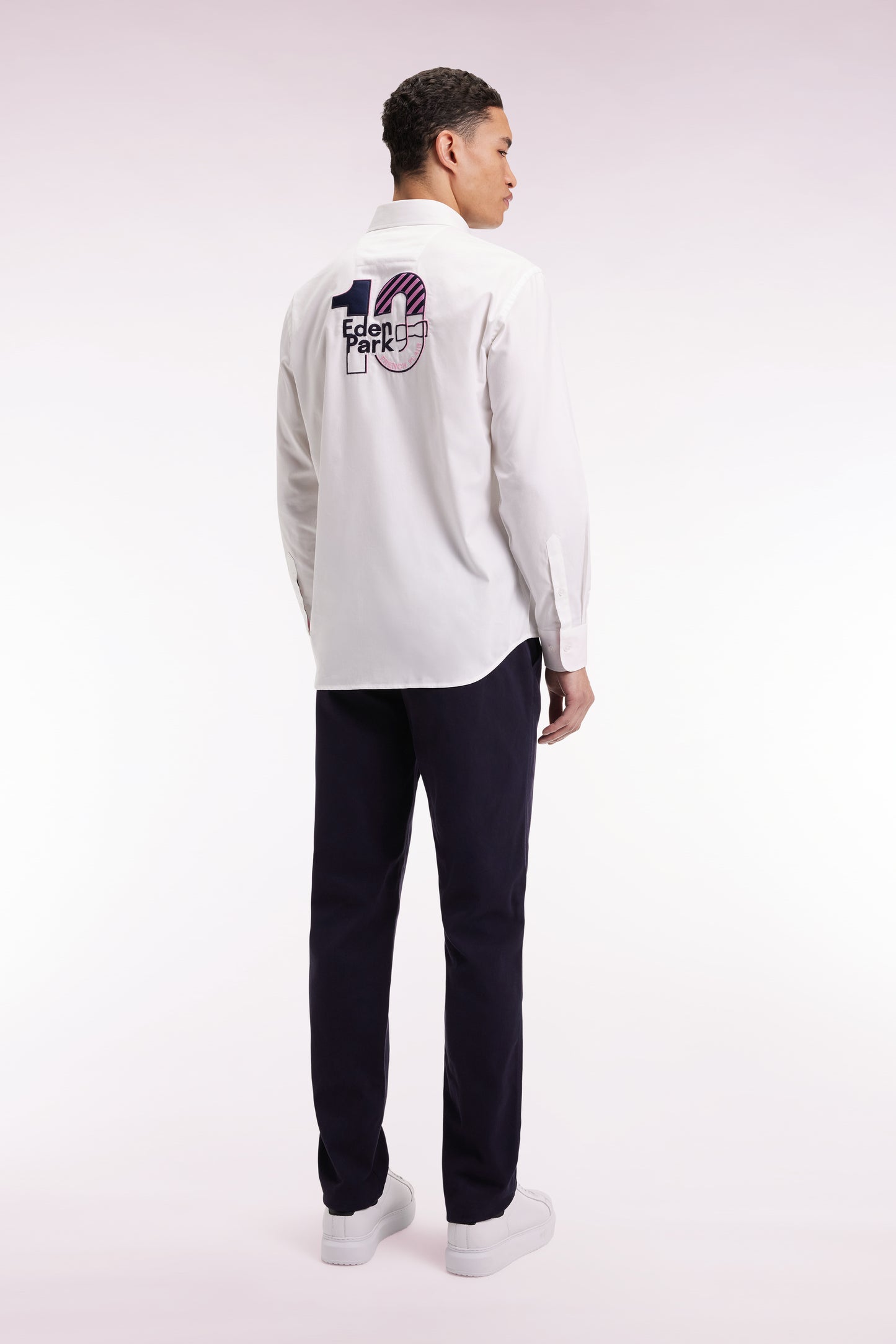Pantalon chino sans plis en coton piqué stretch marine