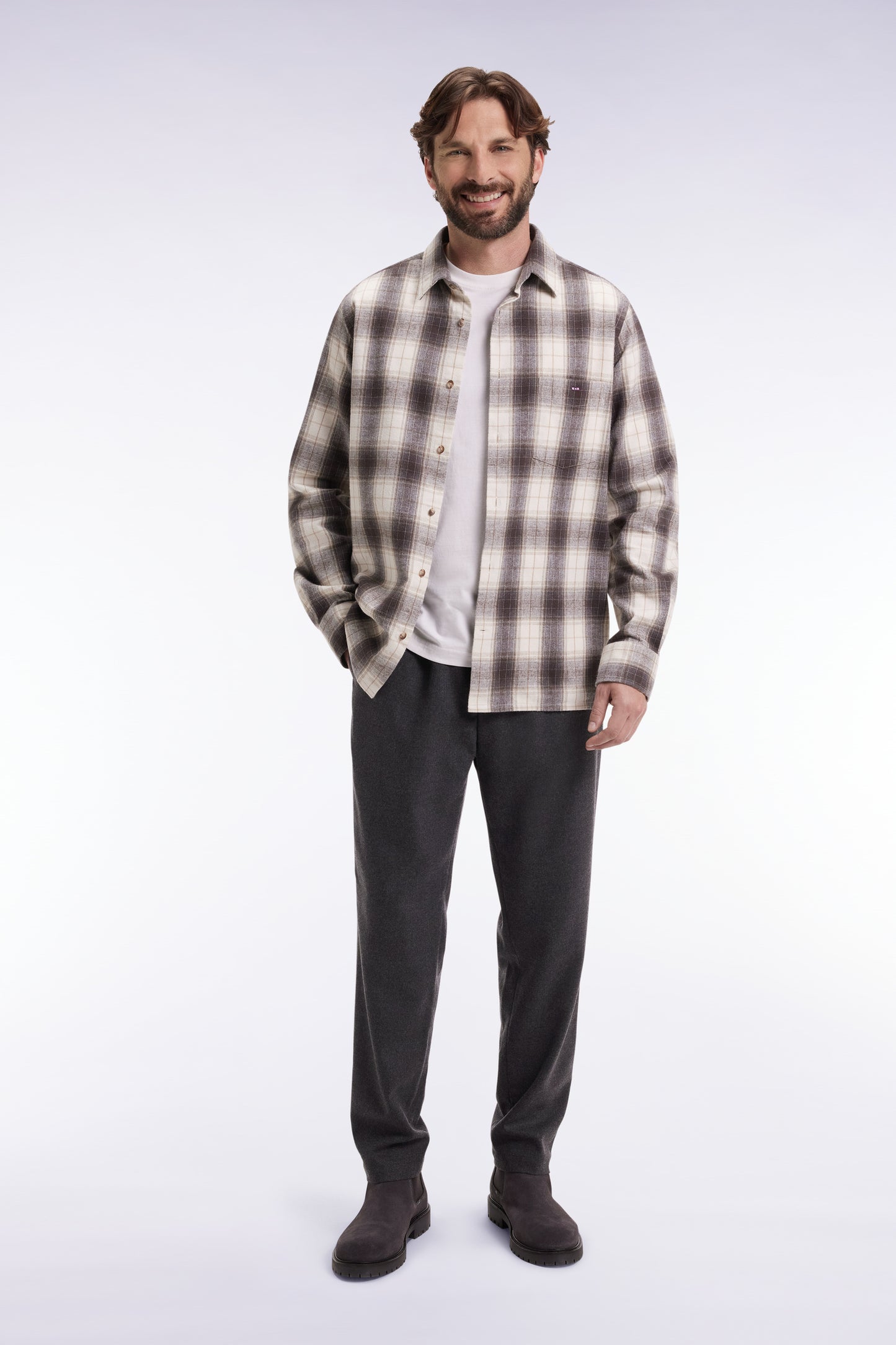 Elastic waistband pants in mottled grey, Modern cut