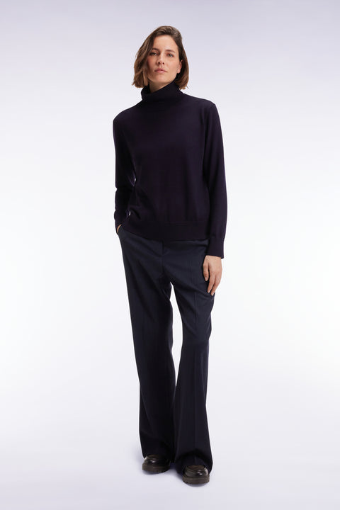 Flare pants in navy stretch wool flannel - Image 3