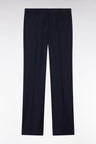 Pantalon flare en flanelle de laine stretch marine