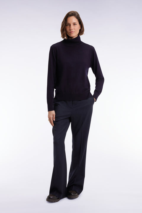 Flare pants in navy stretch wool flannel - Image 1