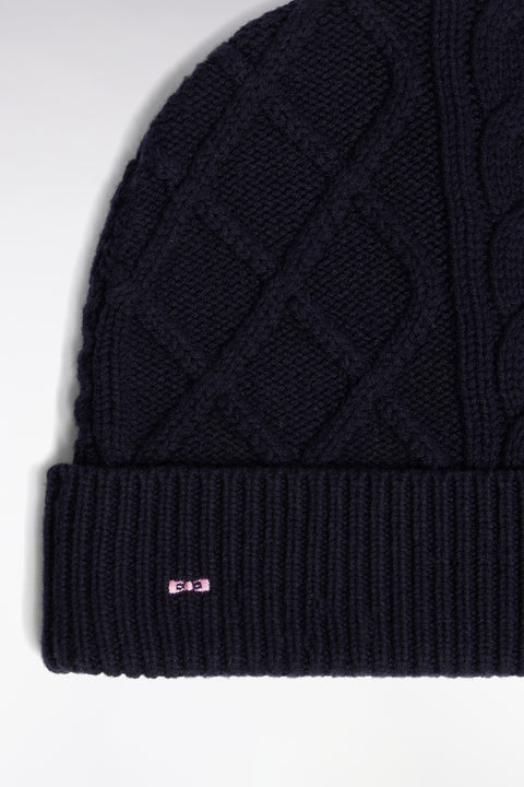 Bonnet à torsades en laine et coton marine - Image 2