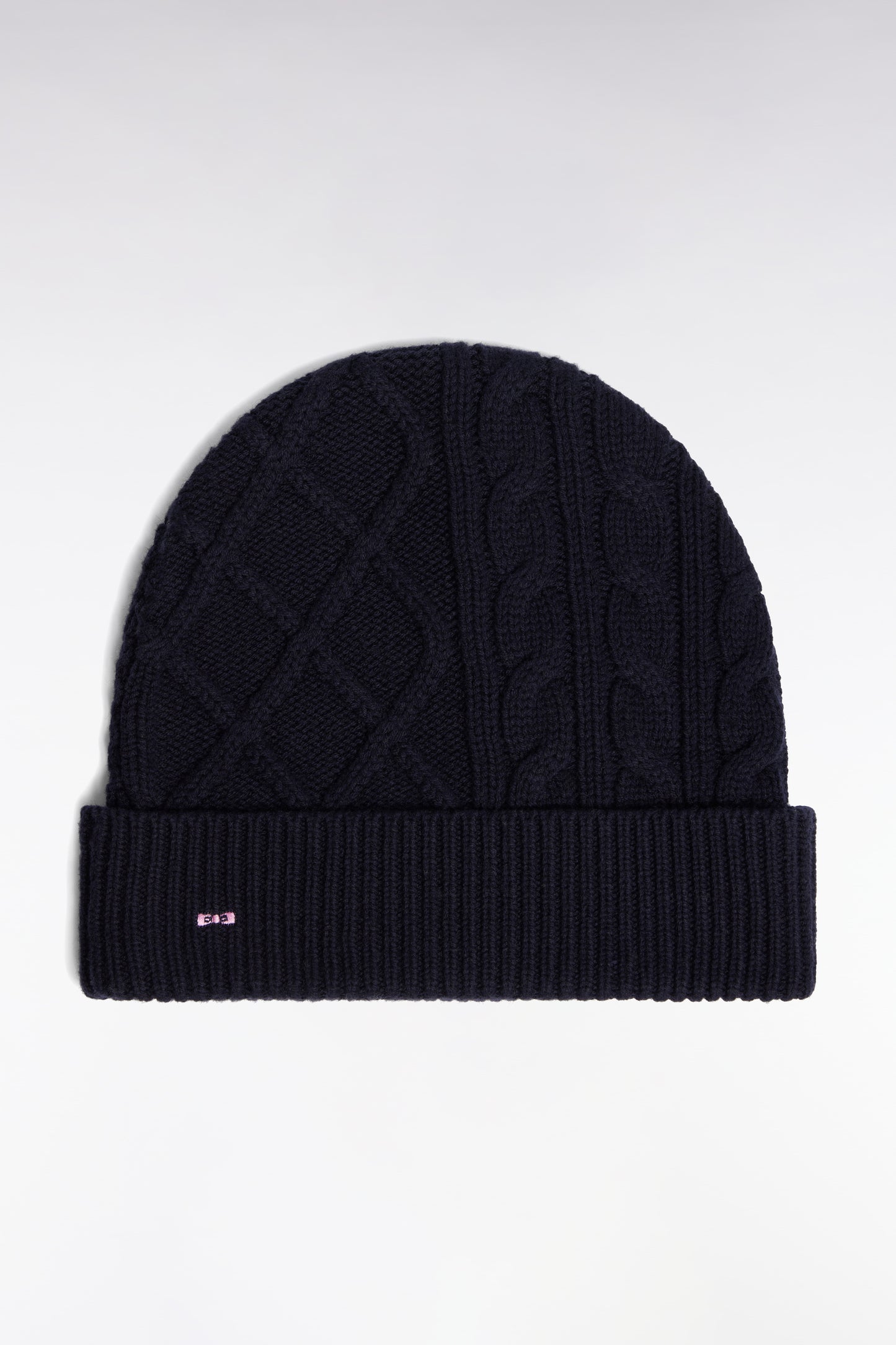 Bonnet à torsades en laine et coton marine