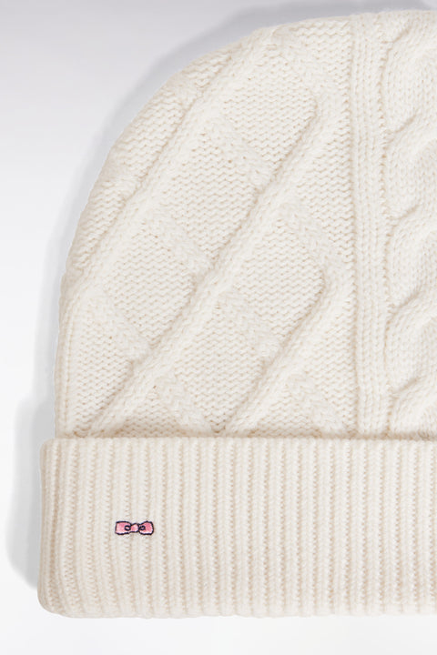 Bonnet à torsades en laine et coton blanc - Image 2