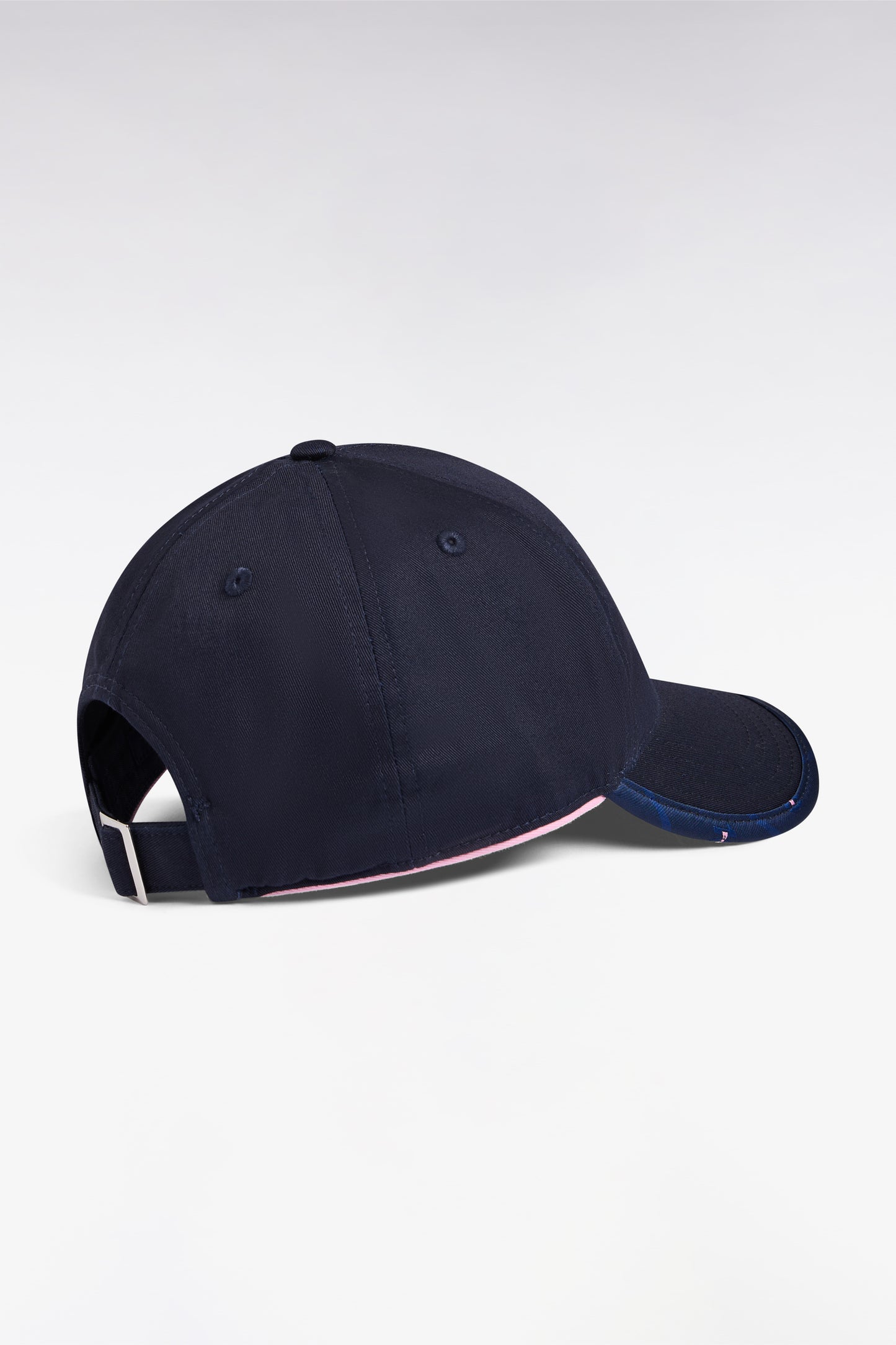 Navy cotton piqué cap with pink embroidery