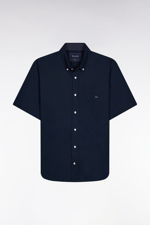 Chemise à manches courtes noire intérieur de col imprimé coupe droite - Image 1