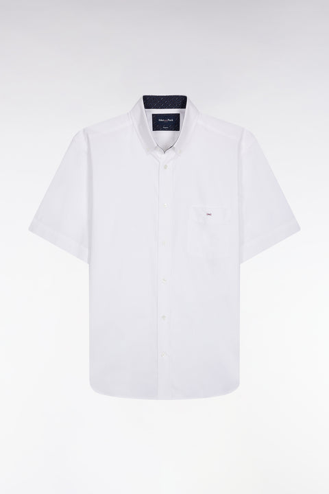 Chemise à manches courtes blanche intérieur de col imprimé coupe droite - Image 1