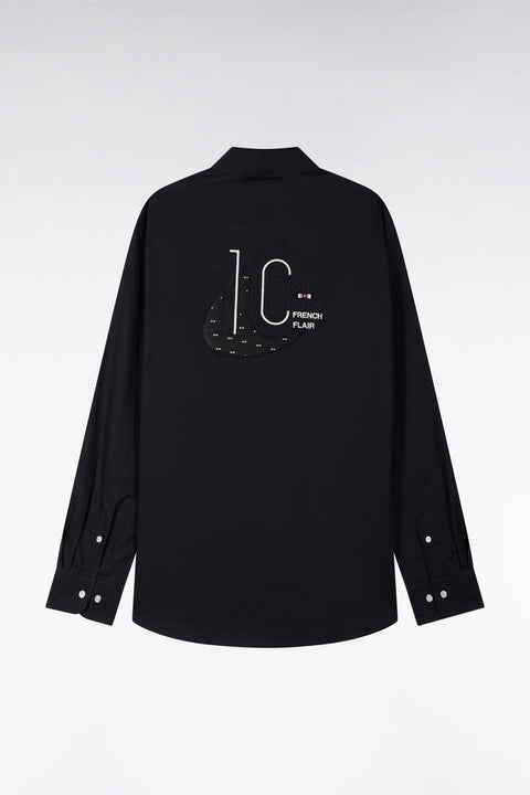 Chemise en coton pinpoint noire broderie dos coupe droite - Image 2