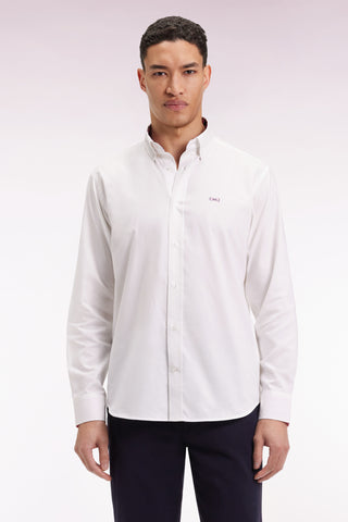 Chemise en coton pinpoint blanche broderie 10 dos coupe droite