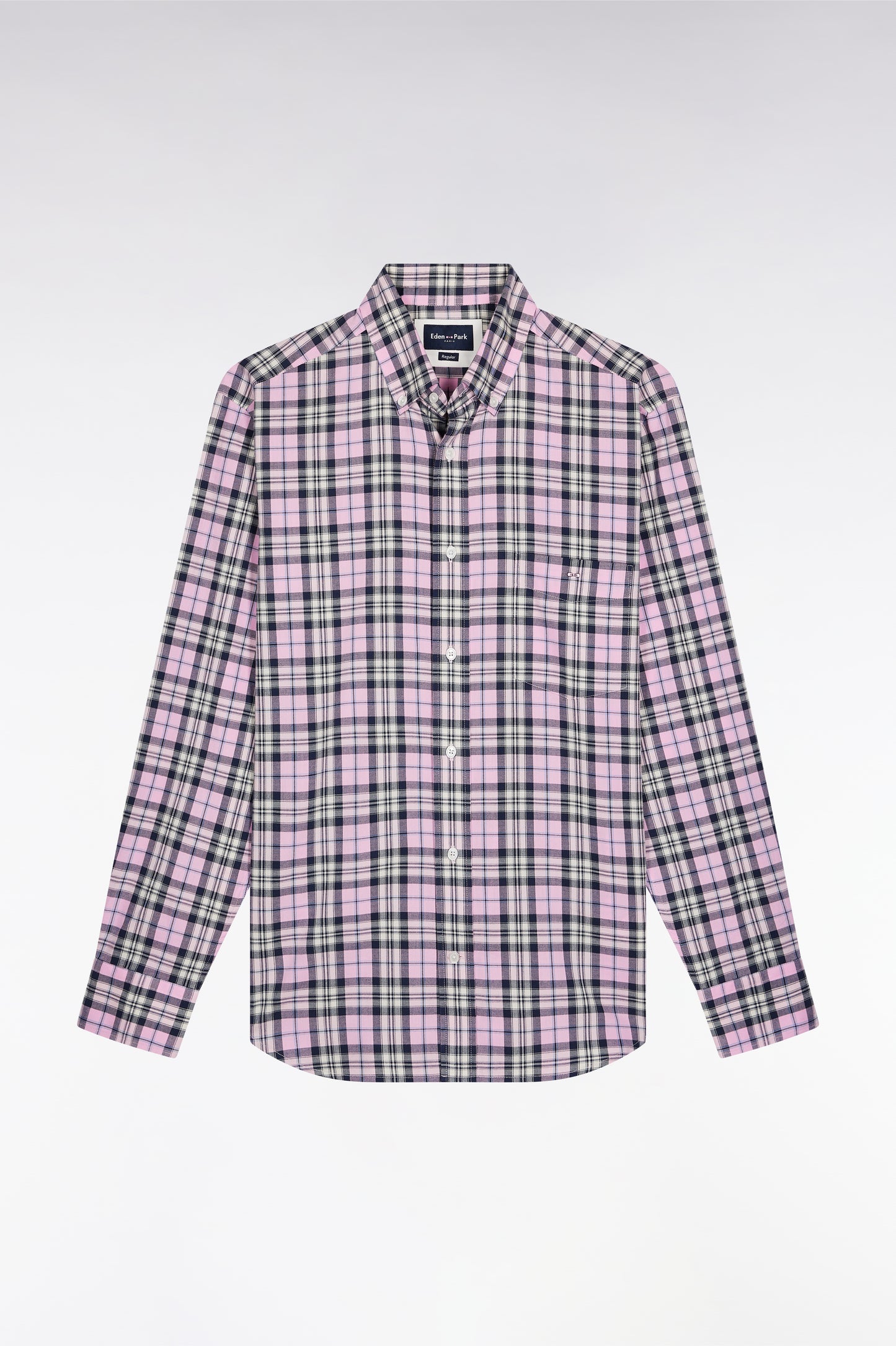 Pink cotton check shirt, straight cut