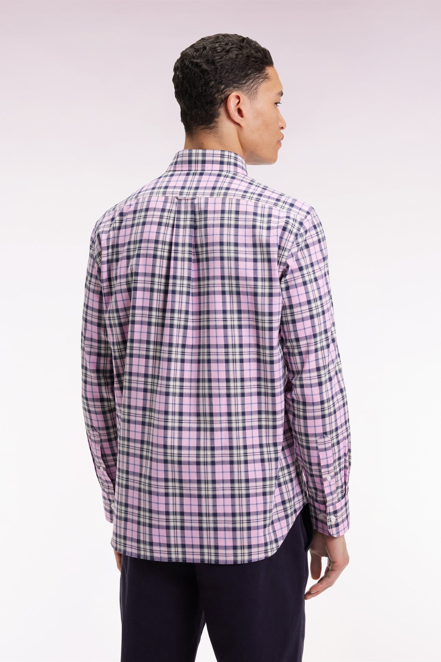 Pink cotton check shirt, straight cut