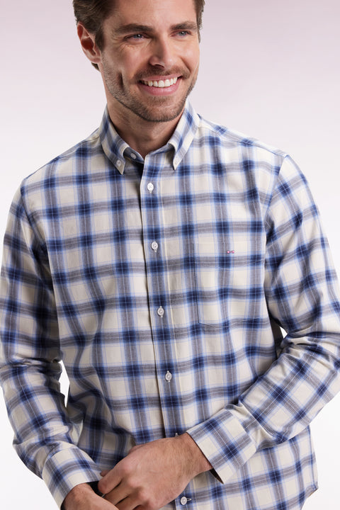 Chemise à carreaux en coton ciel coupe droite - Image 3