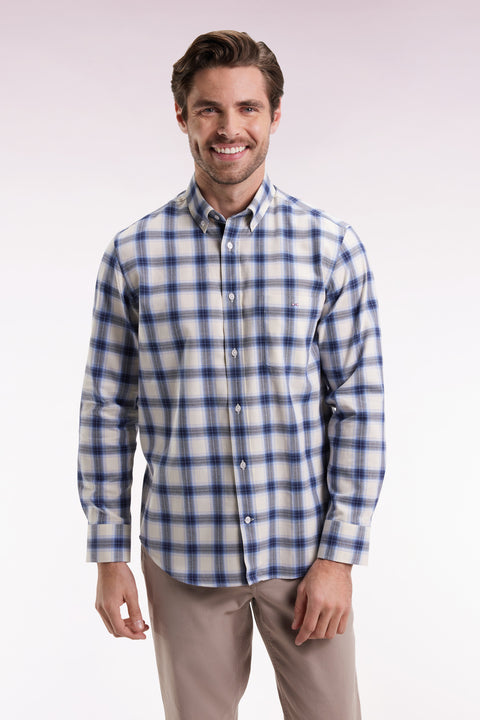 Chemise à carreaux en coton ciel coupe droite - Image 1