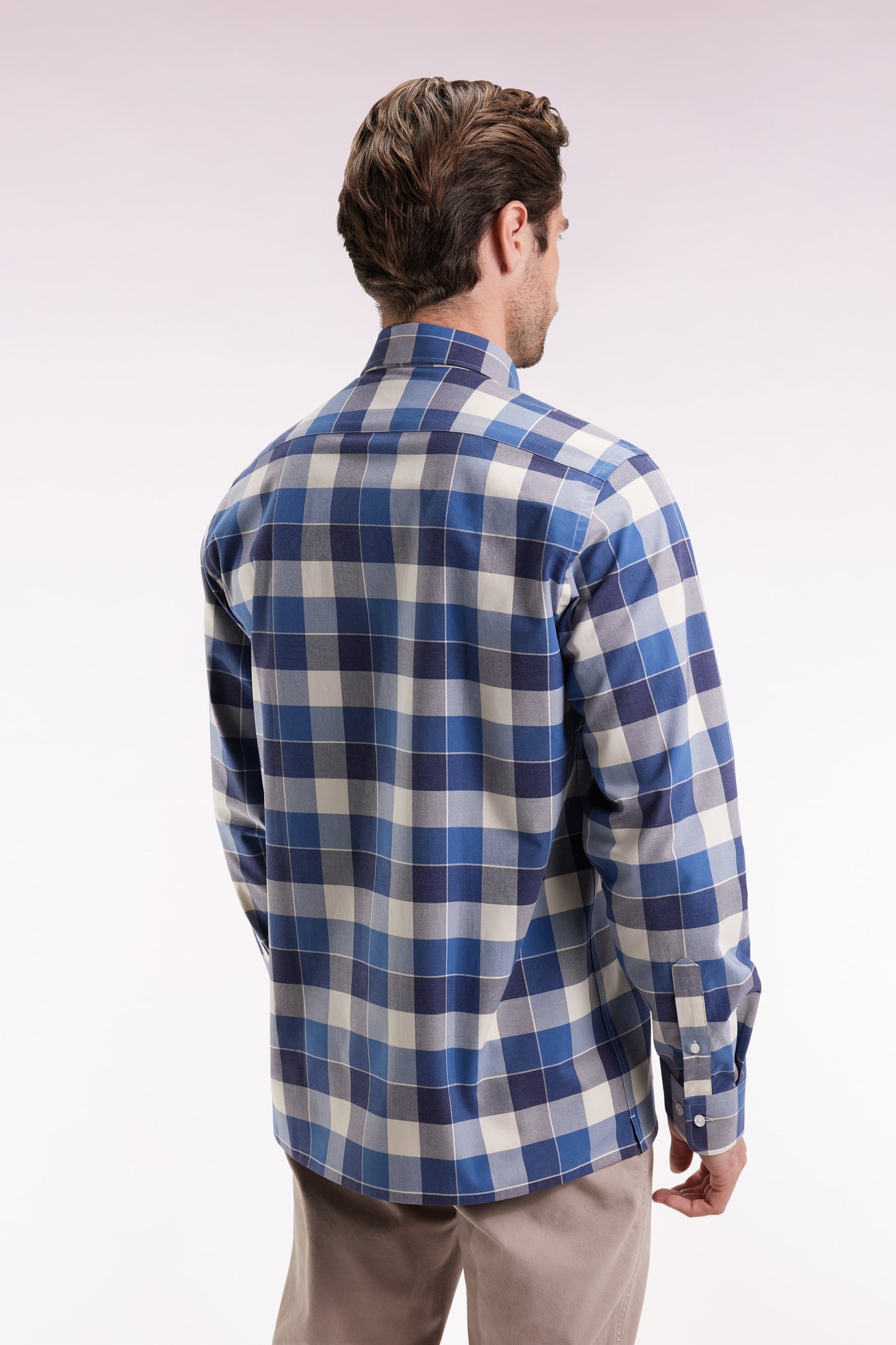 Blue cotton straight-cut check shirt