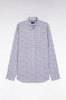 Chemise en coton beige à micro-motifs fleurs coupe droite