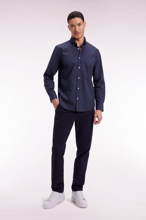 Chemise en coton à micro-motifs nœuds papillon roses coupe droite - Image 1