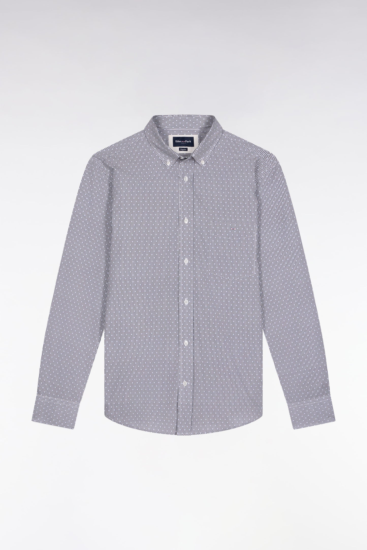 Chemise en coton à micro-motifs nœuds papillon bleus coupe droite