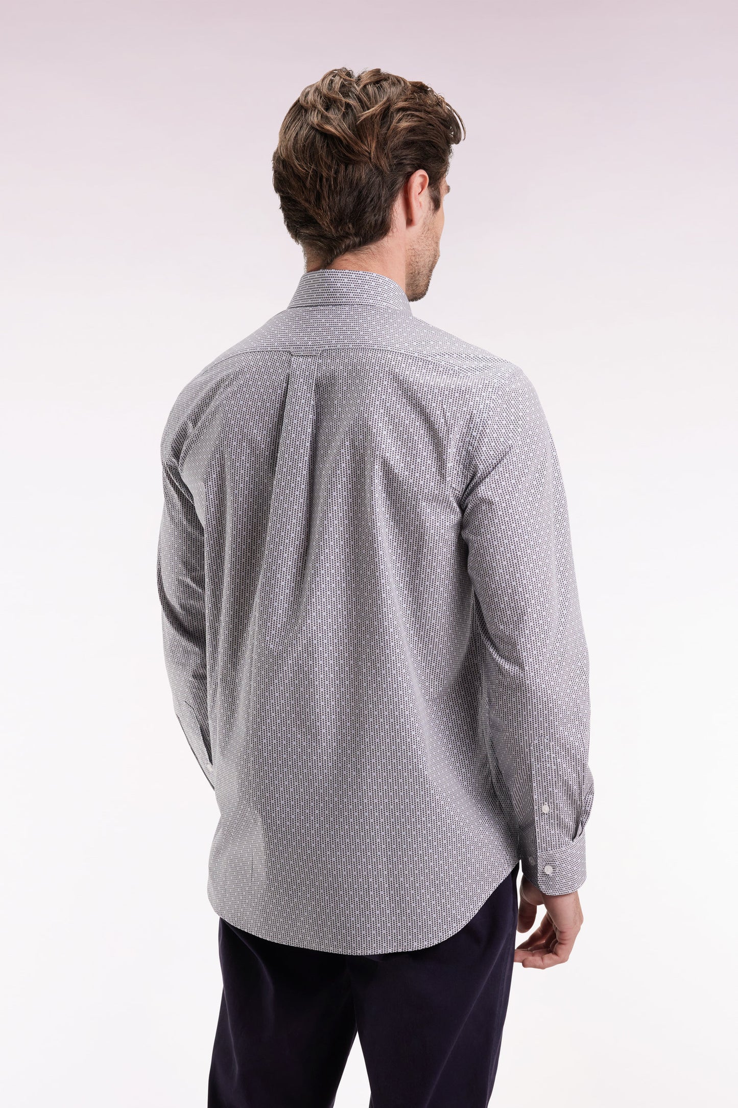 Chemise en coton à micro-motifs nœuds papillon bleus coupe droite