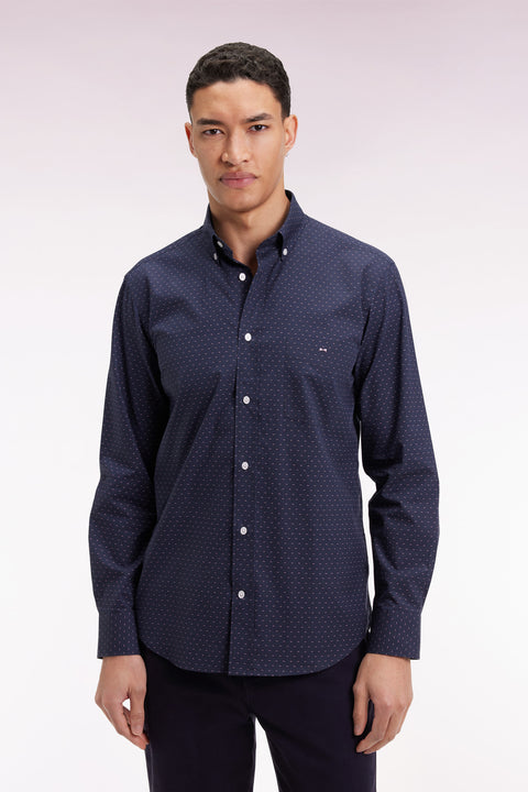 Chemise en coton à micro-motifs nœuds papillon roses coupe droite - Image 3