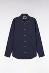 Chemise en coton marine à micro-motifs nœuds papillon coupe droite