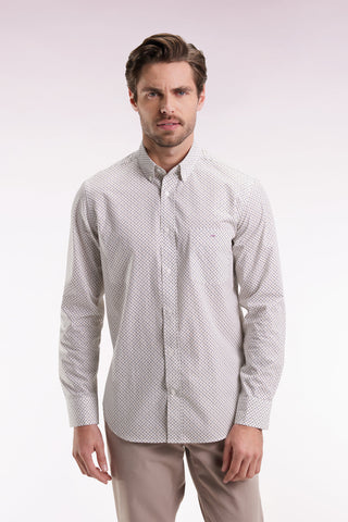 Chemise en coton blanc à micro-motifs nœuds papillon coupe droite