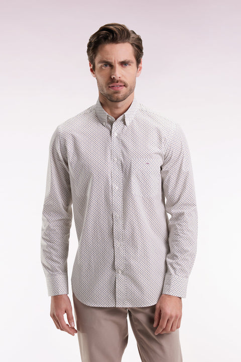 Chemise en coton blanc à micro-motifs nœuds papillon coupe droite - Image 1