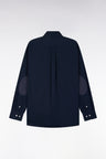 Chemise en coton marine à coudière imprimées coupe droite