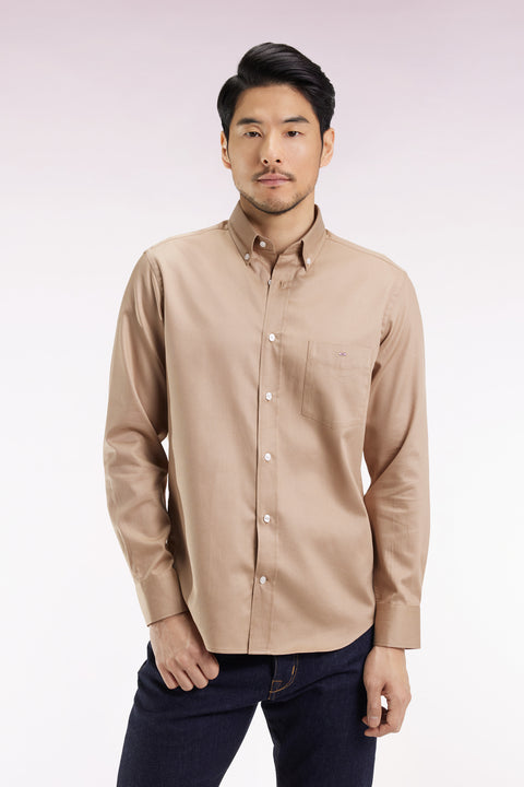 Chemise en coton piqué beige coupe droite - Image 1