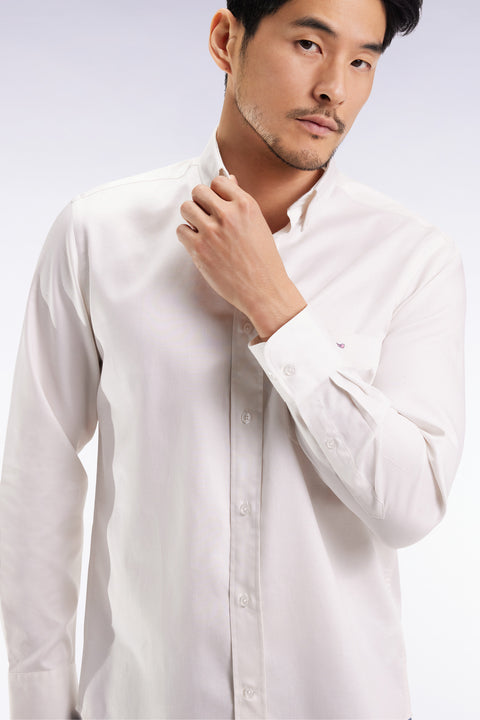 White piqué cotton shirt, straight cut - Image 3
