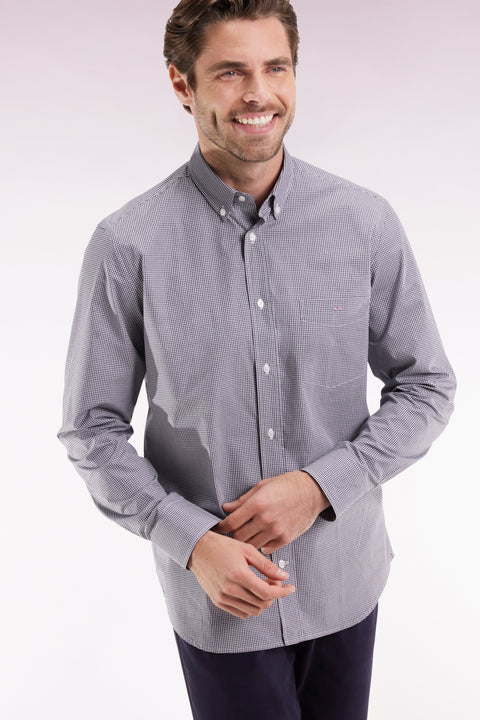 Chemise vichy en popeline de coton marine coupe droite - Image 3