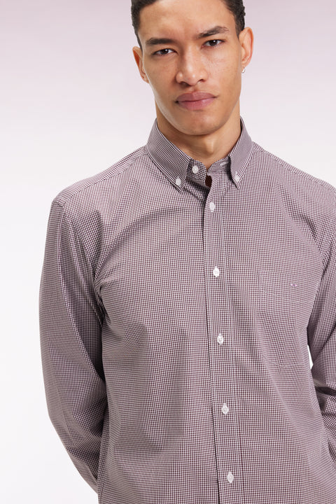 Chemise vichy en popeline de coton bordeaux coupe droite - Image 3