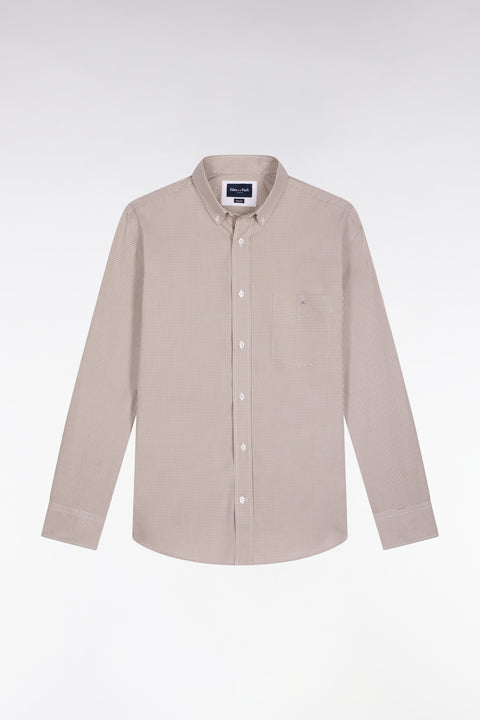 Chemise vichy en popeline de coton beige coupe droite - Image 2