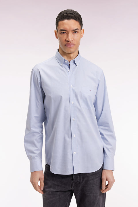 Chemise vichy en popeline de coton bleue coupe droite - Image 1