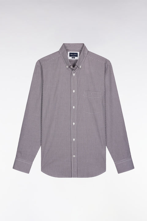 Chemise vichy en popeline de coton bordeaux coupe droite - Image 2