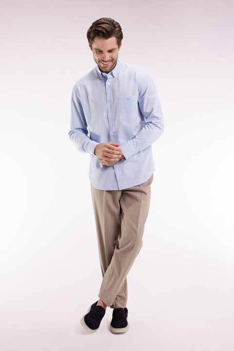 Chemise en coton ciel à micro-motifs jacquard coupe droite - Image 3