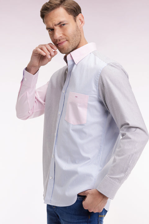 Chemise en twill de coton à rayures trois couleurs coupe droite - Image 3