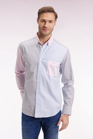 Chemise en twill de coton à rayures trois couleurs coupe droite
