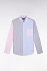 Chemise en twill de coton à rayures trois couleurs coupe droite