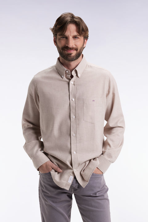 Chemise en flanelle beige coupe droite - Image 1