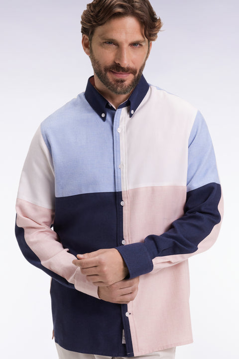 Chemise en coton à motifs damiers quatre couleurs coupe droite - Image 1