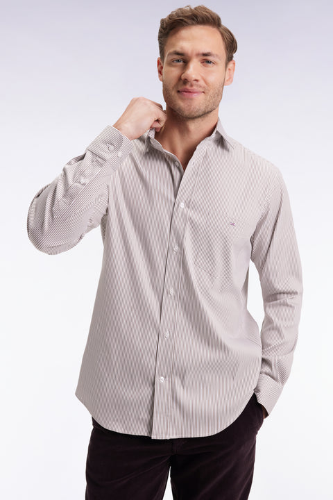 Chemise rayée en coton Pima biologique stretch beige - Image 2