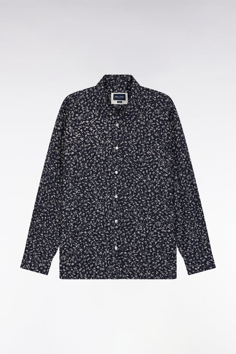 Chemise en coton marine imprimé floral coupe droite - Image 2